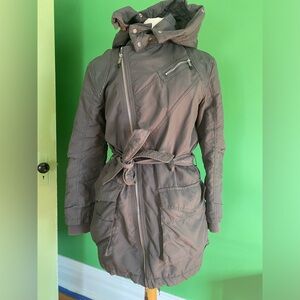 Diesel y2K belted mid mid length hooded leather trim Gray winter Jacket